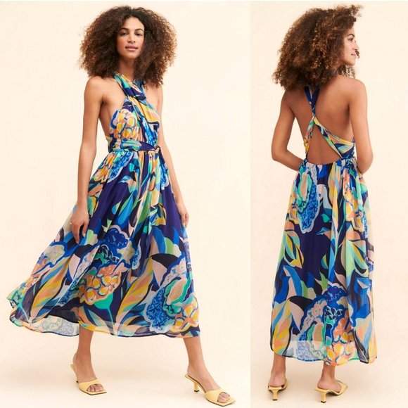 💙 NEW Anthropologie Alexandra Farmer Printed Maxi Dress 1X - Picture 2 of 12